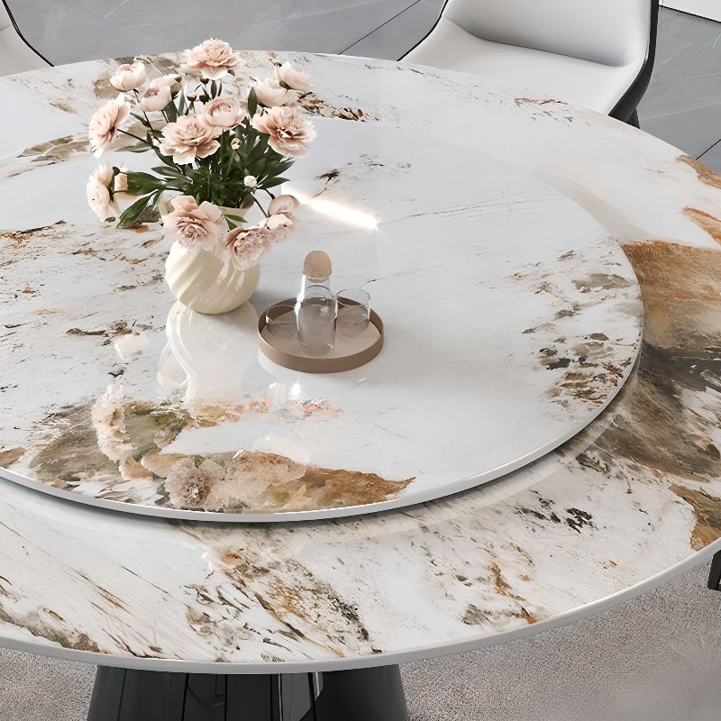 Stone Dining Table with Ink Gloss Finish Base for 4-person Seat/Seating for 8, Anti-Fouling Sintered Stone Tabletop
