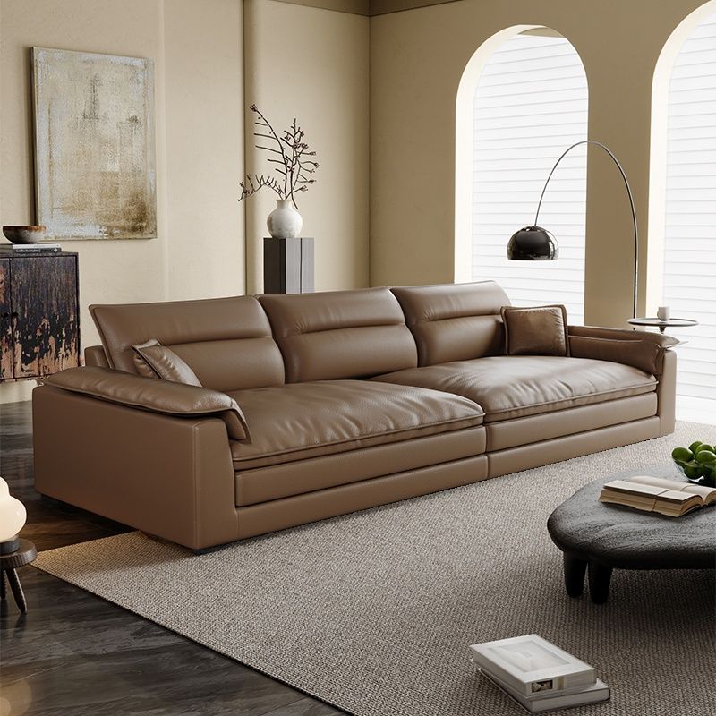 Modish Solid Color Water Resistant Standard Sofa in Light Gray/White/Light Brown with Seats 3/2-seater and 2 Pillows