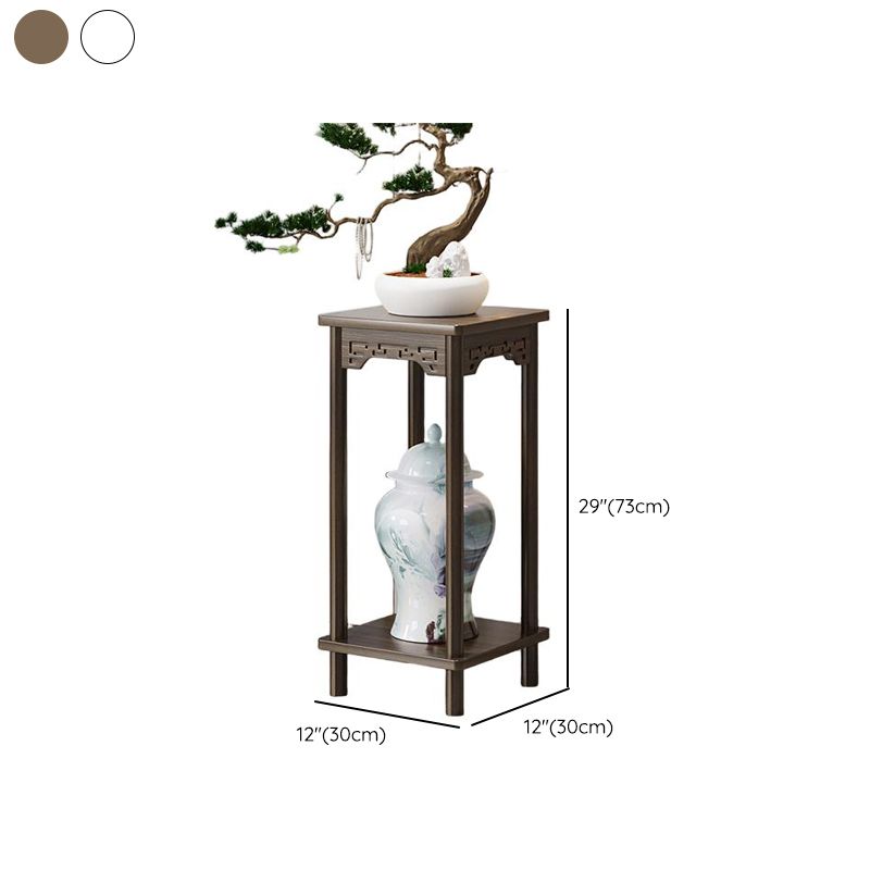 2 Tiers Square Plant Stand Side Table with Natural Wood Top, 1 Piece Set, 2 Shelves, and Legs