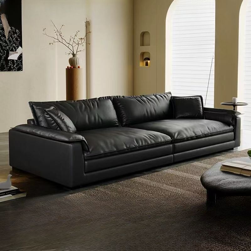 Modish Solid Color Stain Resistant Standard/Single Sofa in Black for 4/3/5 Person with 2 Pillows