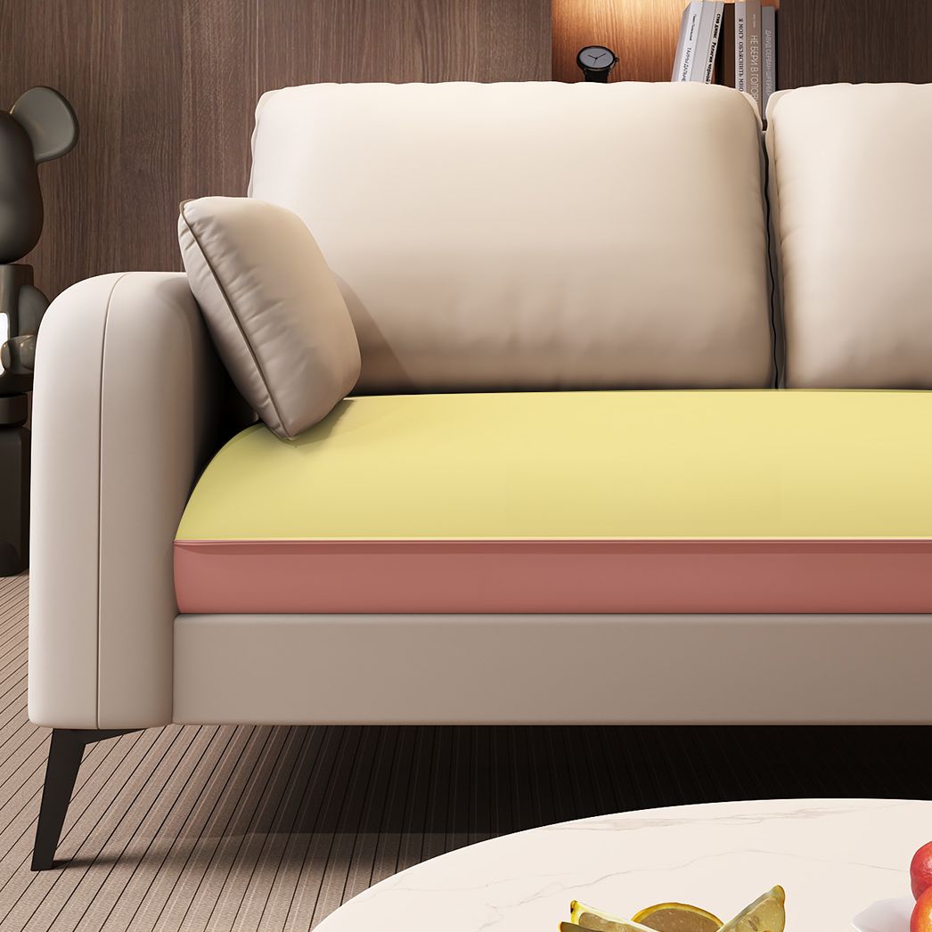 Trendy Solid Color Water Resistant Standard Sofa in Grey/Cerulean/Amber Color with Arm, Seats 3 with 2 Pillows