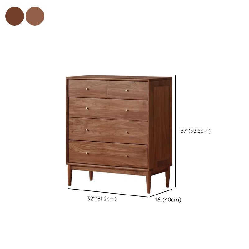 Trendy Walnut Wood Console Dresser/Semainier with 5 Drawers in Horizontal/Vertical Orientation