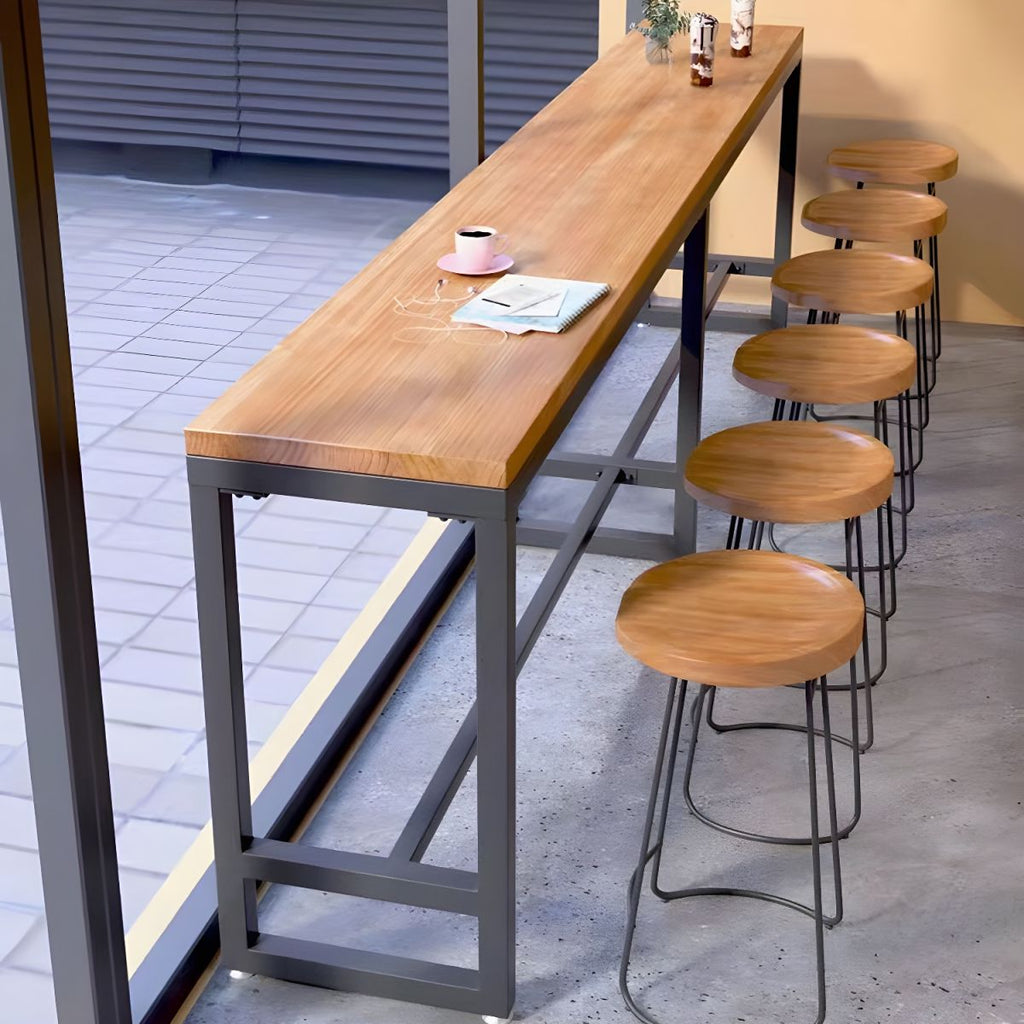 Industrial 1/5/7/9 Pieces Bar Table Set Rectangle Pine Wood Counter Table with High Stools