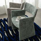 Art Deco Parlor Arm Chair with Ventilated Back, Cushion Upholstery, Armrest, Cerulean/Cream Alloy Legs