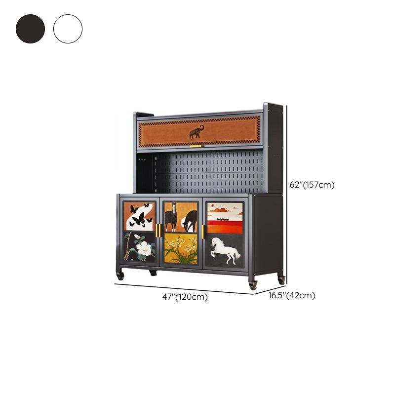 Minimalist Narrow Sideboard with Swivel Wheels, Steel Countertop, Adjustable Shelving, and 4 Doors/3 Doors