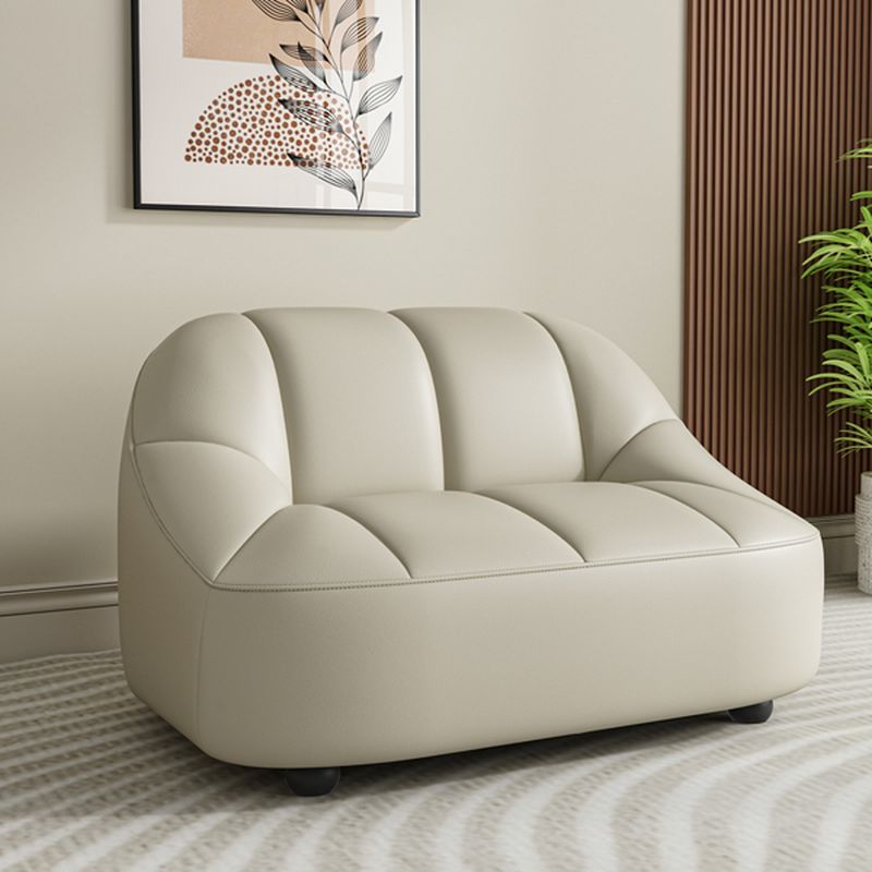 Loveseat/Single Sofa in Midnight Black/Amber Color/Off-White Pu Leather with 1 Pillow
