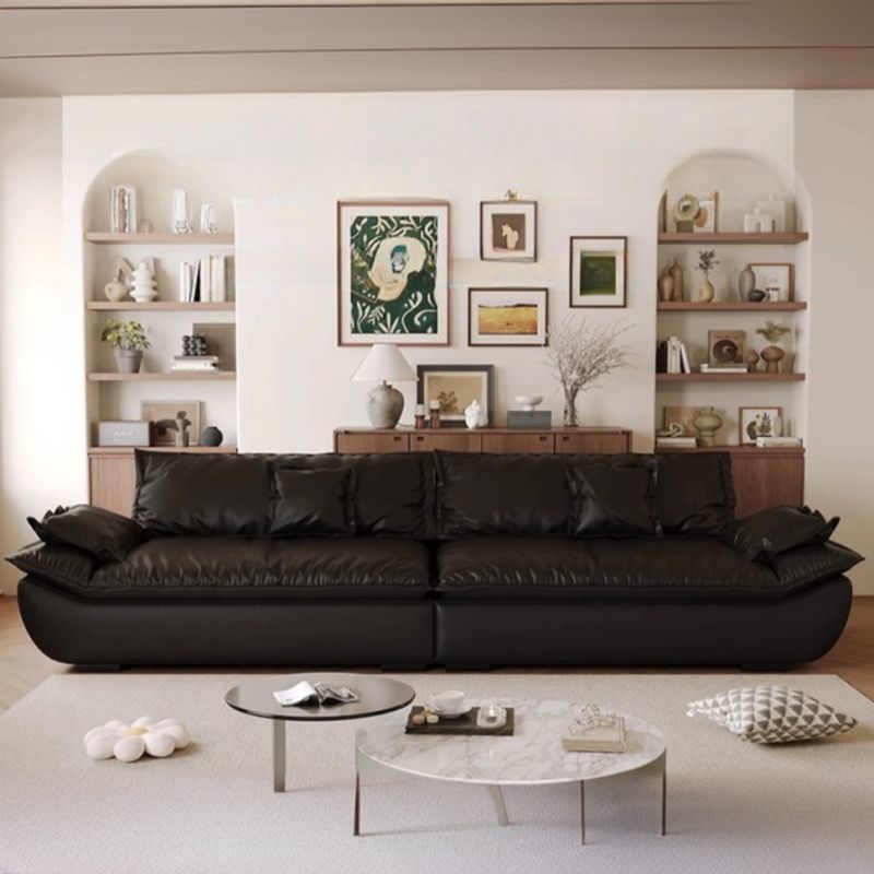 Contemporary Modern Solid Color Stain Resistant Standard Sofa/Single Sofa in Midnight Black with Seats 4/Seats 3/2-seater and 2 Pillows