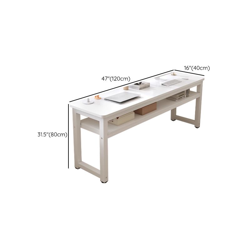 Casual Writing Desk with Storage and Crack Resistant H-Shape Base, Featuring Exterior Shelf in Chalk Engineered Wood