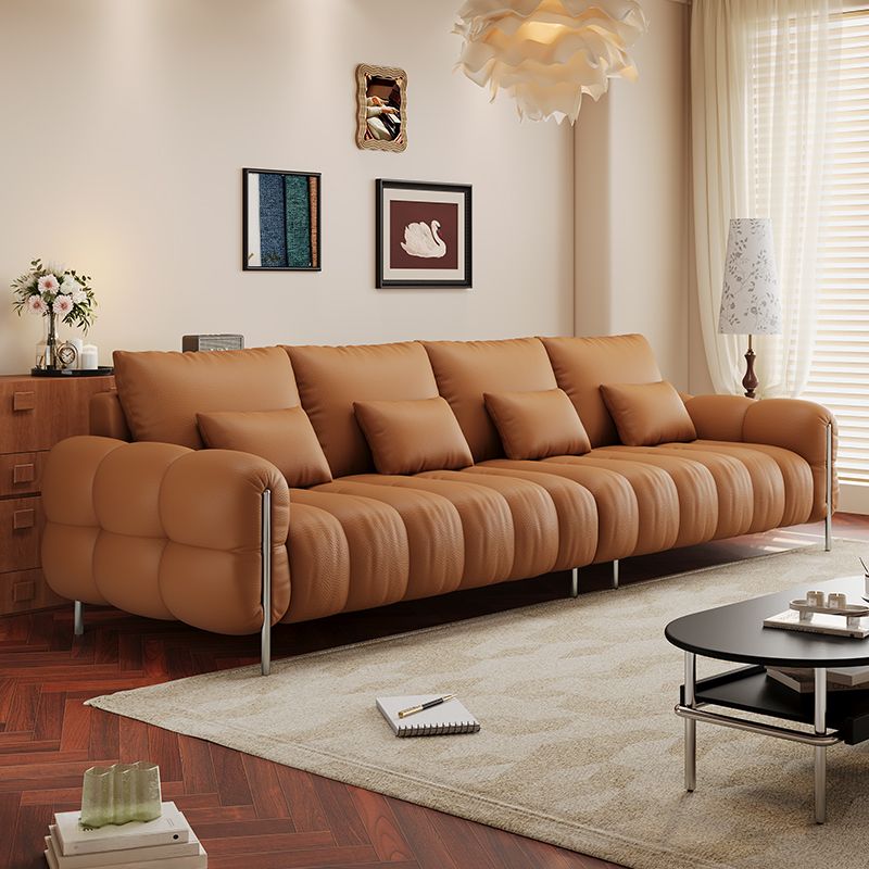 Drawing Room Standard Sofa in Light Gray/White/Light Brown with Armrest and 4 Pillows
