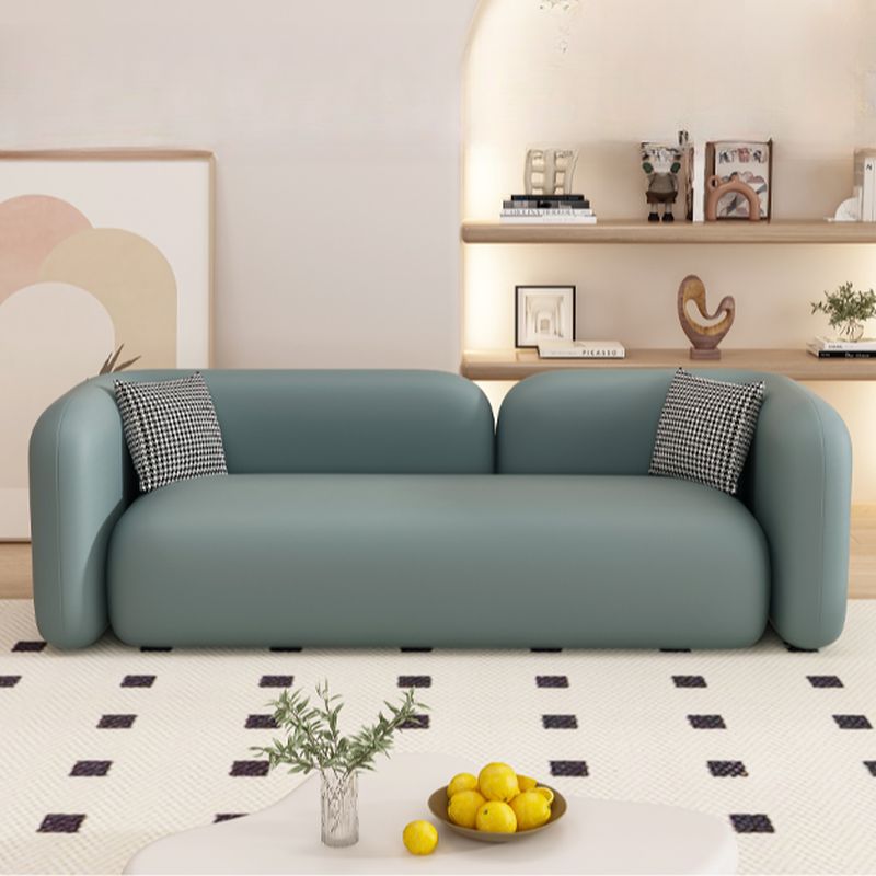 Contemporary Modern Solid Color Stain Resistant Standard Sofa/Loveseat in Pu Leather with Gray/Cerulean/Off-White Upholstery, Seats 4/3/2-seater, and 2 Pillows
