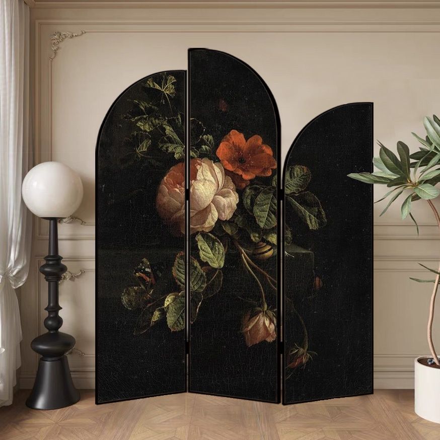 Screen Divider Minimalist Opaque Fold-up with Natural Wood Frame, 3 Panels, Double Sided Print, and Independent Design