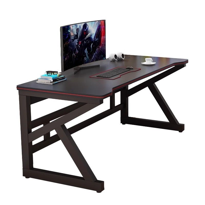 Midnight Black Minimalist Novelty Desk with Distortion-resistant Trestle Base, Independent Structure, Wire Management, and Manufactured Wood Top