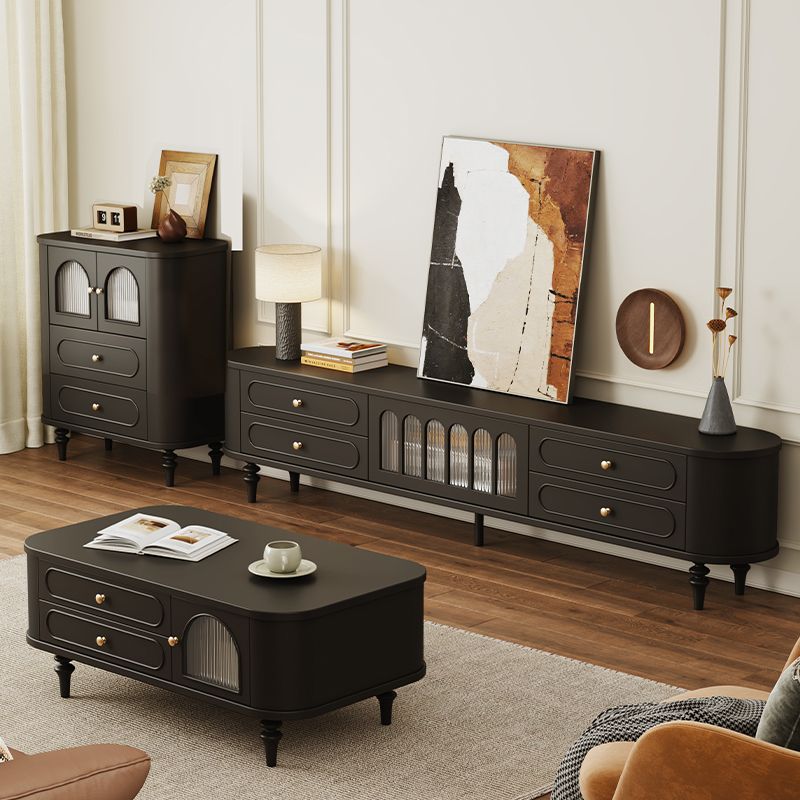 Modern Real Wood TV Stand with Shelf, 4 Drawers, Hutch, and Door