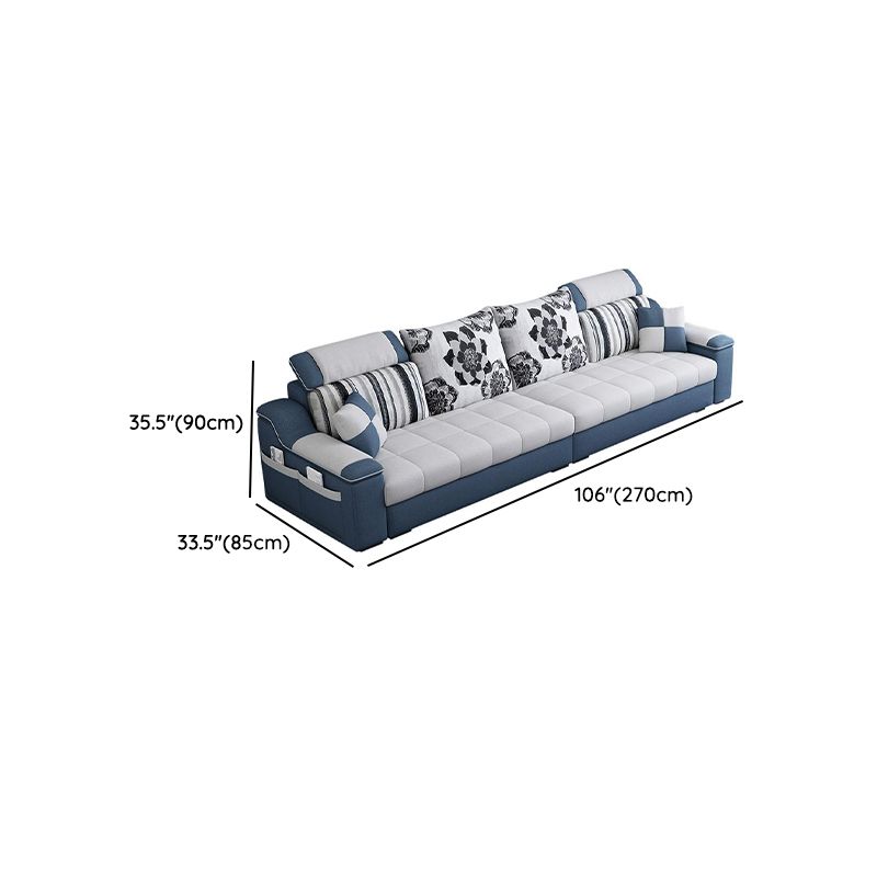 Modish Solid Color Scratch-durable Standard Sofa in Chalk, 5 Person/4-seater/Seats 3 with Receptacle and 2 Pillows