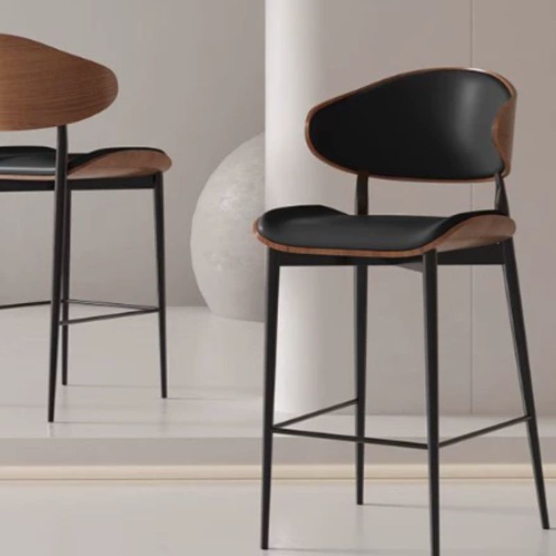 Casual Black/Beige/Citrus Color Calfskin Bistro Stool with Rear & Leg Rest, Riding Seat