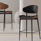 Casual Black/Beige/Citrus Color Calfskin Bistro Stool with Rear & Leg Rest, Riding Seat