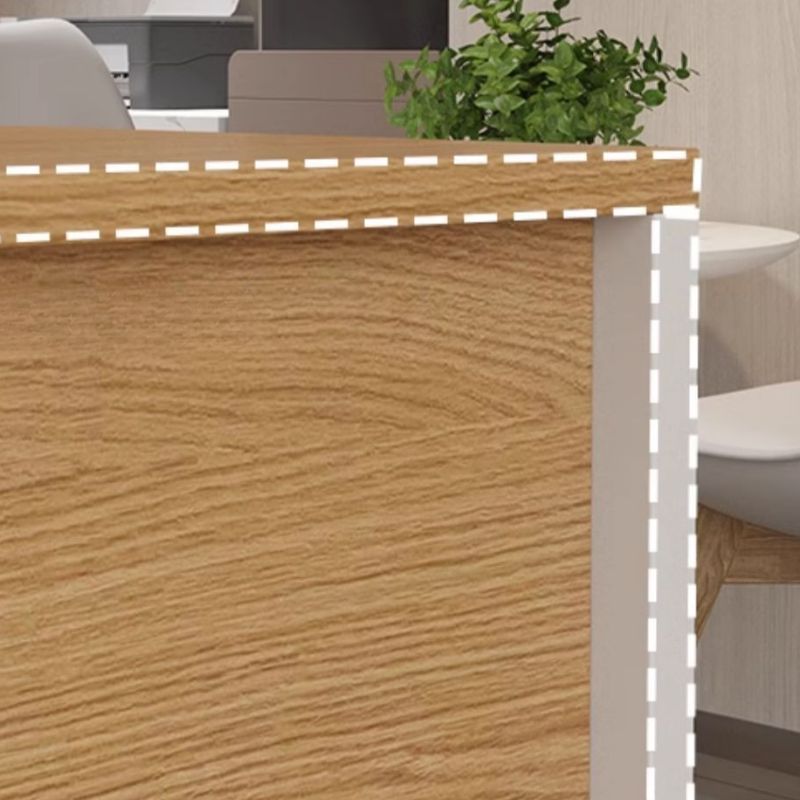 Wood Color Timber Desk with Locking Drawer/Cabinet, Scratch Resistant, 2 Drawers, 2 Cabinets, Twin Support Base, and Front Splash