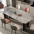 Casual Marble Dining Table with Fixed Table Mechanism in Light Gray, Scratch-shielded for 6-person Seat/4 People, Featuring Marble Top and Material Combination
