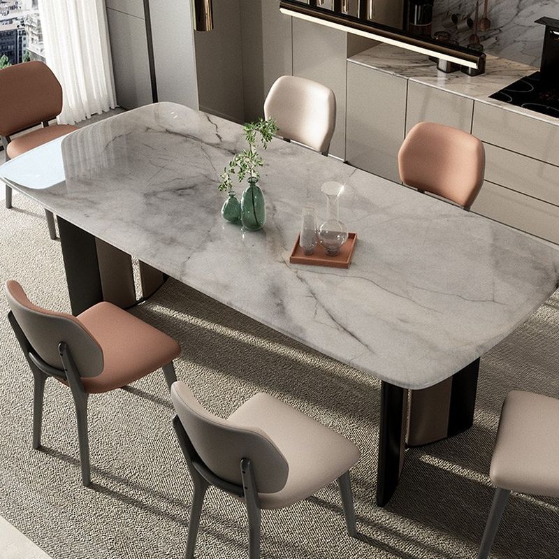 Casual Marble Dining Table with Fixed Table Mechanism in Light Gray, Scratch-shielded for 6-person Seat/4 People, Featuring Marble Top and Material Combination