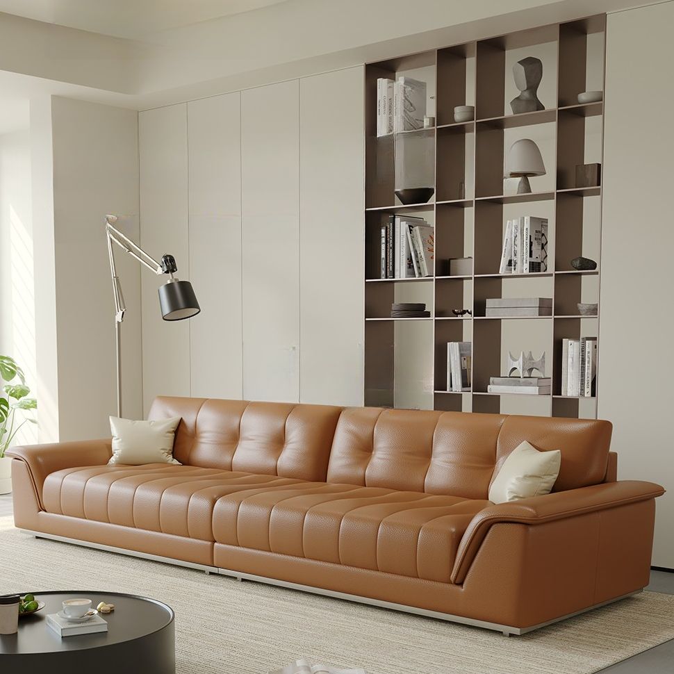 Modish Solid Color Scratch-immune Standard Sofa/Loveseat/Single Sofa in Light Brown with 5 Person/4-seater/6-Seater Capacity, Pillow Top Arm, and 2 Pillows/1 Pillow