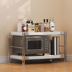 White Modern Standard Baker's Rack with Metal Frame and Wood Shelves