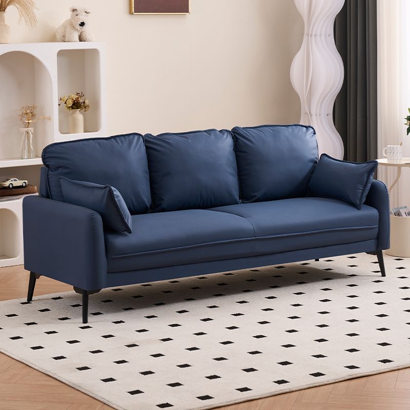 Simple Off-White/Amber Color/Gray Stain Resistant Solid Color Synthetic Leather Floor Sofa with 2 Pillows for 3-seater