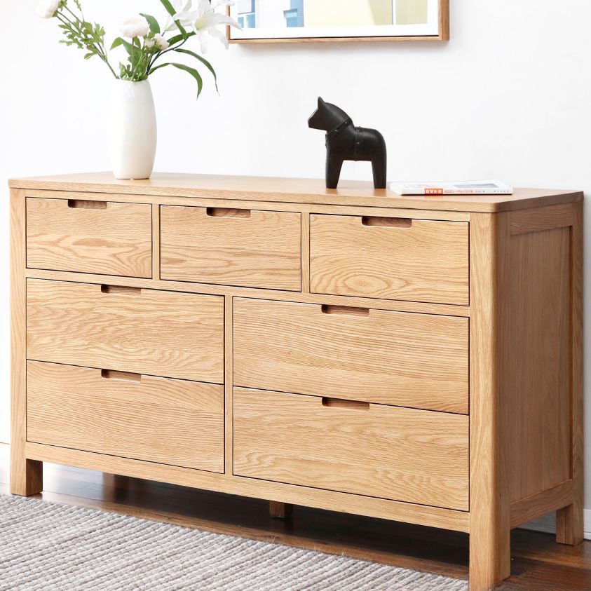 Trendy Raw Wood Console Dresser with 7 Drawers Horizontal