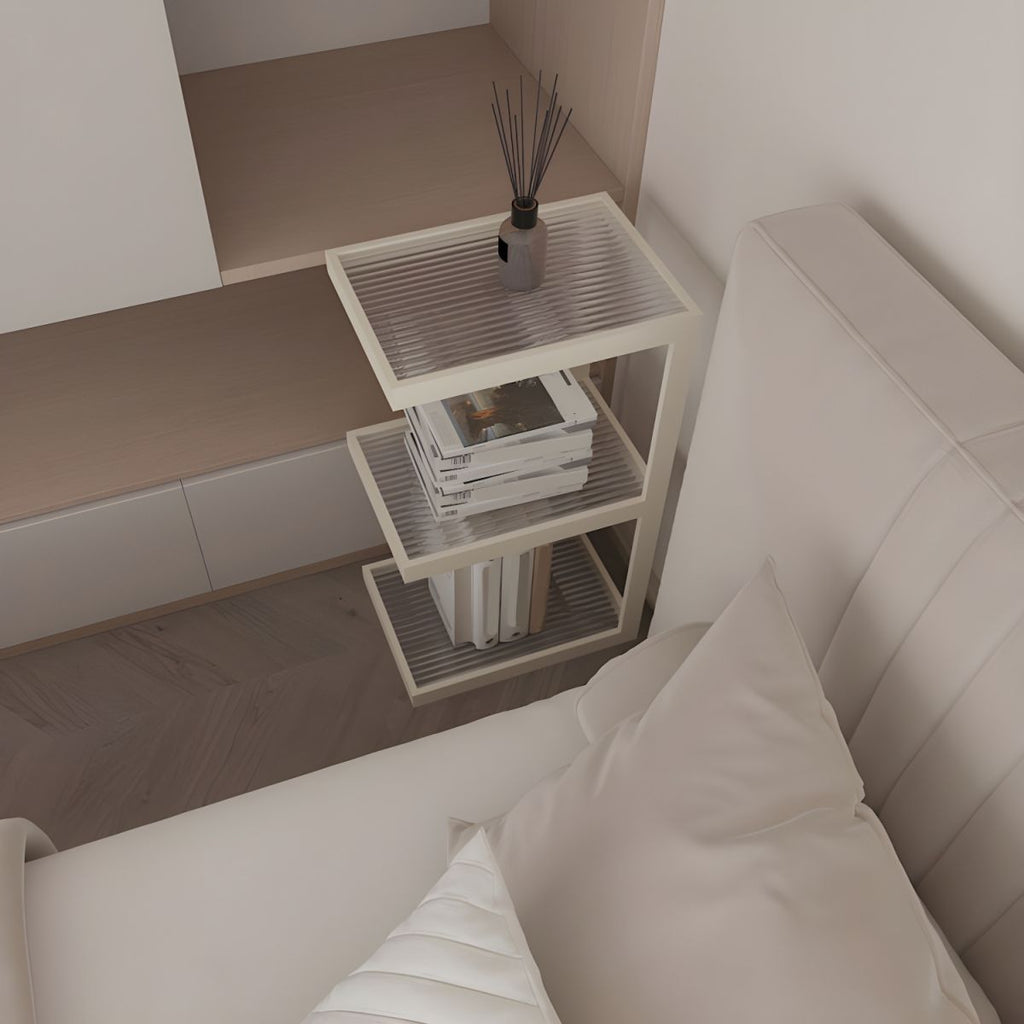 Minimalist Glass Nightstand with Steel Frame - Sleek Open Storage for Bedroom Essentials