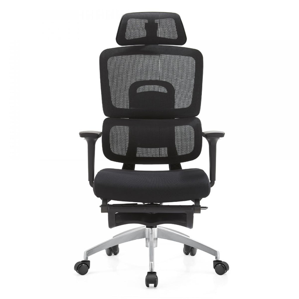Upholstered Midnight Black Office Chairs with Leg Rest, Lumbar Support, Tilt Available, Adjustable Back Angle, and Headrest