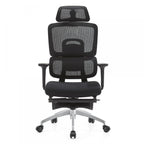 Upholstered Midnight Black Office Chairs with Leg Rest, Lumbar Support, Tilt Available, Adjustable Back Angle, and Headrest
