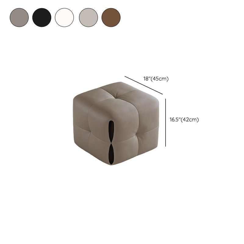 Modish Rectangle/Square Solid Color Standard Ottoman in Genuine Leather with Grey/Chalk/Caramel Upholstery and Button-tufted Finish