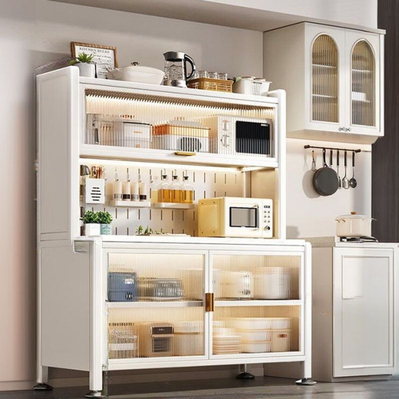 Modern Simple Style Sideboard with Hutch, Narrow Stone Countertop, Adaptable Shelf, and 3/4/5 Doors