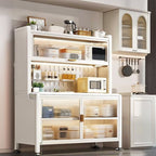 Modern Simple Style Sideboard with Hutch, Narrow Stone Countertop, Adaptable Shelf, and 3/4/5 Doors