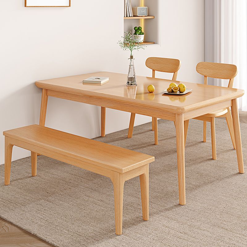 Modish Natural Solid Wood Table with Legs, Fixed Table Mechanism, 4-seater/6-person Seat