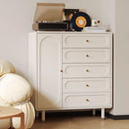 Chalk Casual Raw Wood Combo Dresser with 4/5 Drawers, Hutch, 3 Interior Shelves, Horizontal/Vertical