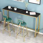 Glam Metal Home Bar Set with Gold Upholstered Chairs and Footrest