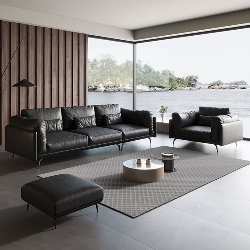 Contemporary Modern Solid Color Water Resistant Standard Sofa in Ink for 4-seater with 2 Pillows