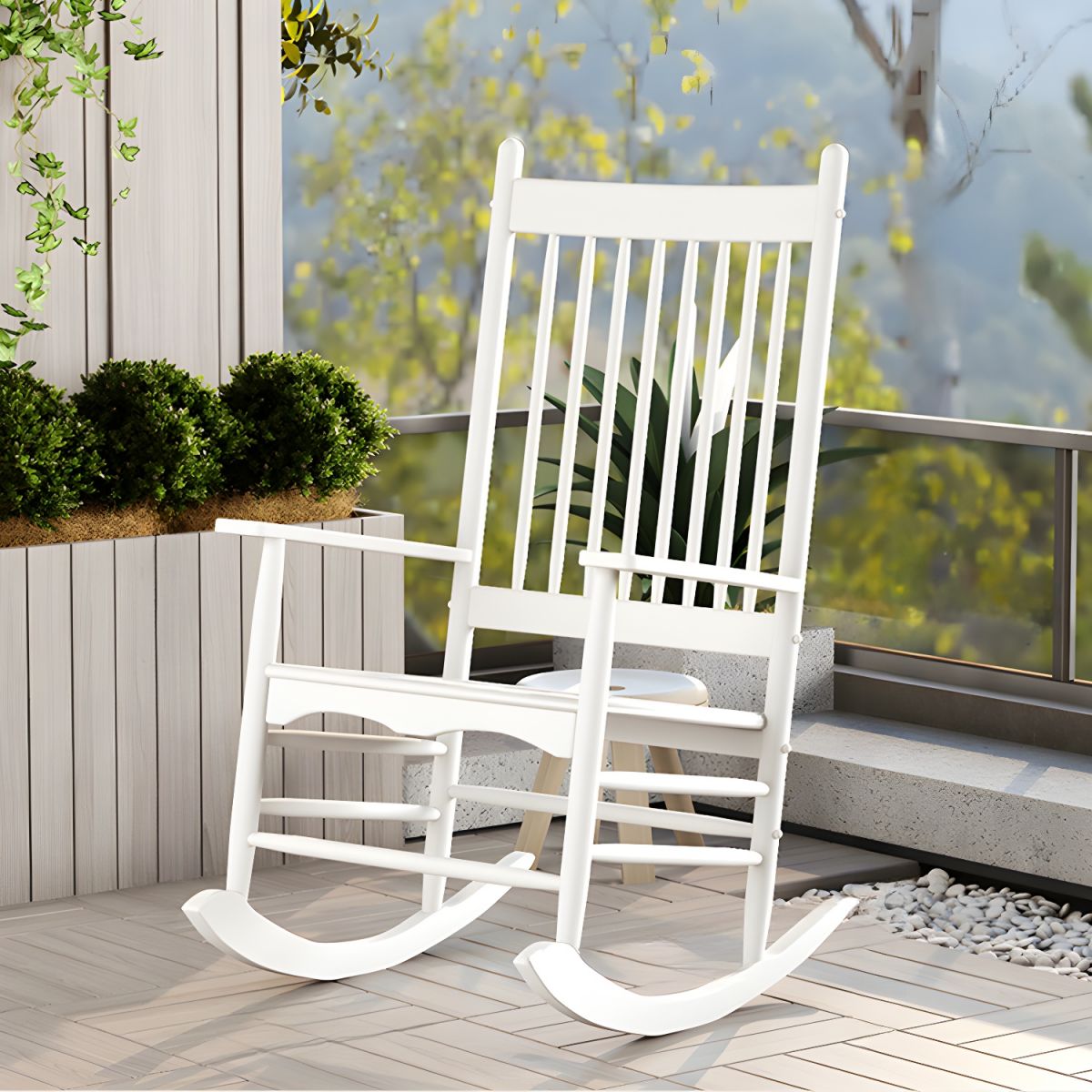 Traditional Indoor Wood Rocking Chair in Solid Color with Square Arms