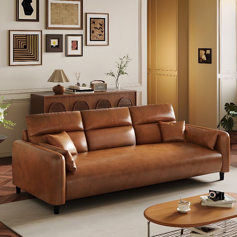 Modish Solid Color Stain Resistant Standard Sofa/Loveseat in Auburn, 3-Seater/4-Seater/5 Person with 2 Pillows