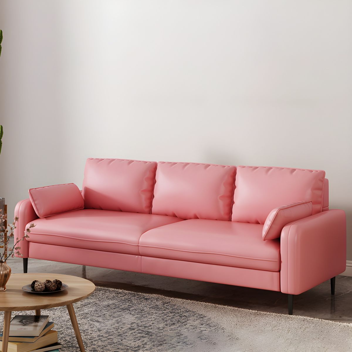 3-Seater Faux Leather Sofa Mid Century Loose Back Square Arm Settee
