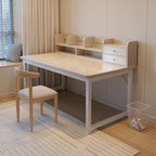 Modern Rectangular Laminate Writing Table with Chalk/Unfinished Color Drawers, Exterior Shelf, and Hutch
