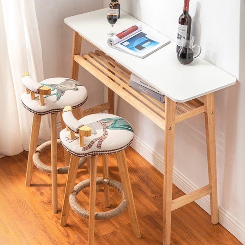 Simplistic Natural Wood Pub Table with Four Legs, White/Natural Finish, Container Storage, and Rectangle Top