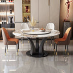 Black Base Anti-Fouling Gloss Finish Stone Table for 8 People/6-seater/4-person Seat with a Rotatable Sintered Stone Top