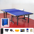 Indoor and Outdoor Compact Ping Pong Table with Dark Blue Composite Wood Top and Included Paddle