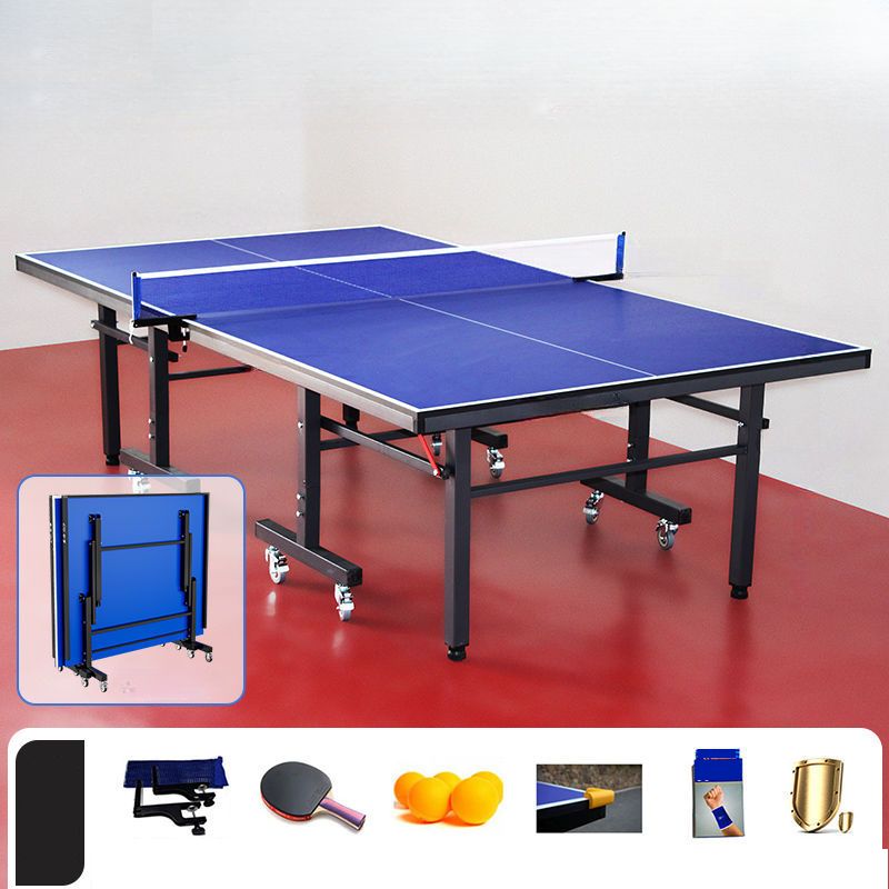 Indoor and Outdoor Compact Ping Pong Table with Dark Blue Composite Wood Top and Included Paddle