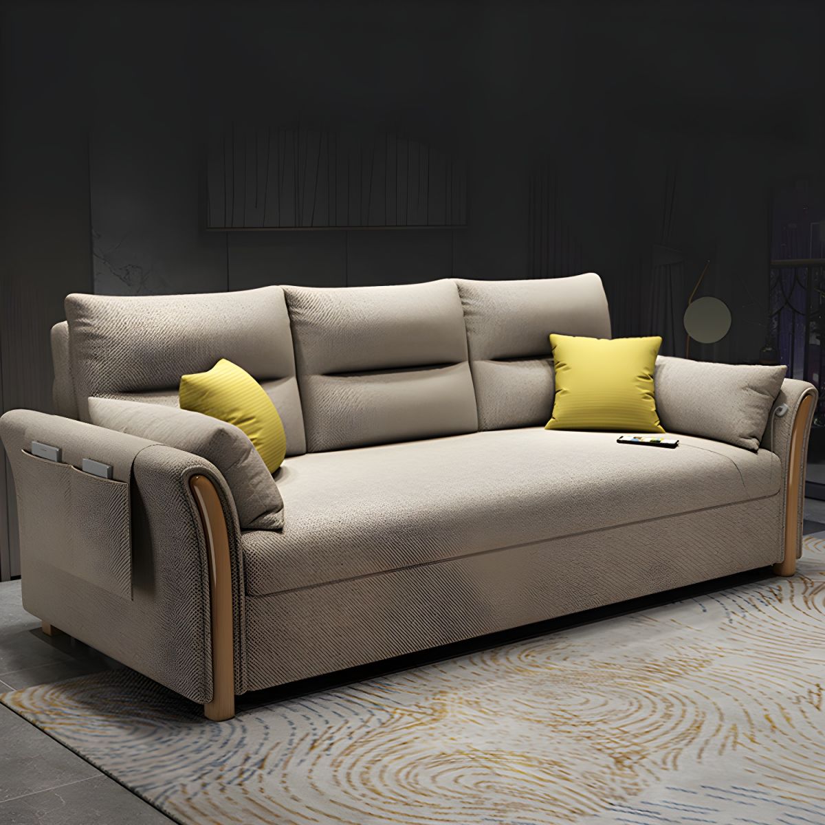 Brown Convertible Settee Furniture Flared Arm Standard Bed Settee