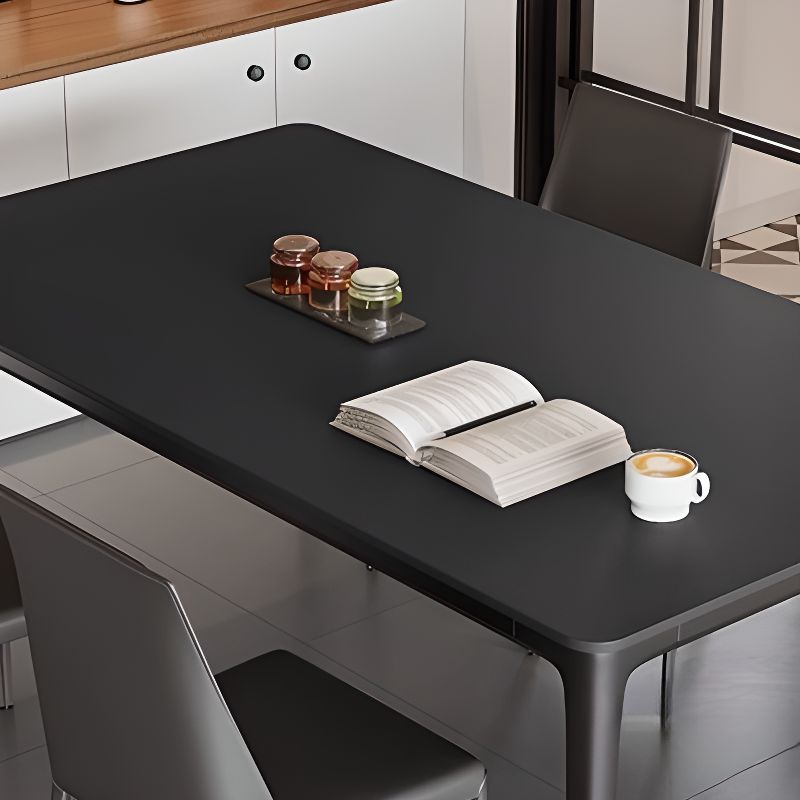 Simple Rectangular Dining Table with Slate Tabletop, Fixed Mechanism, and Ink Color