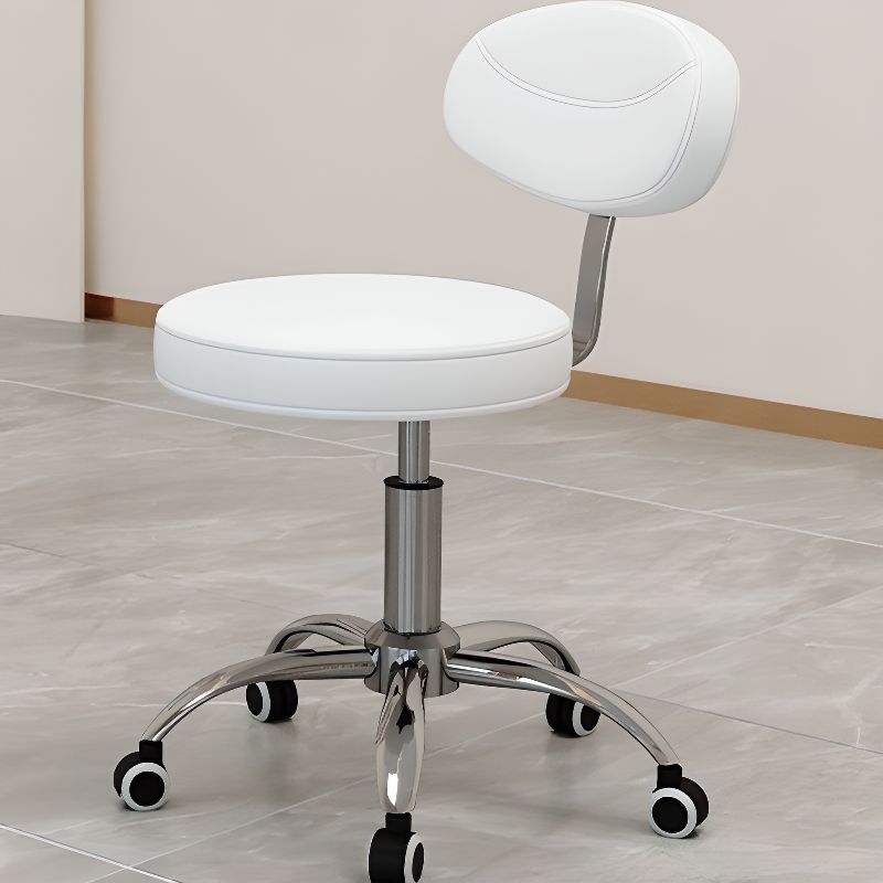 Adaptable Height Low Back Rotatable Task Stool with Wheels & Upholstered Steel Frame