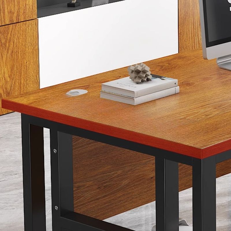Modern Rectangular Light Brown Writing Table with Built-In Cable Organization and CPU Stand