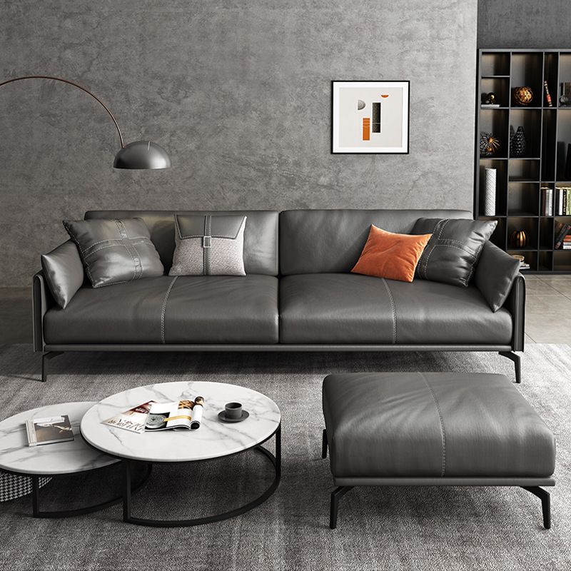 Contemporary Modern Solid Color Scratch-immune Standard Sofa/Loveseat/Single Sofa in Dark Gray with 4-seater/for 3/2 People, Receptacle Storage, and 4 Pillows/6 Pillows/2 Pillows